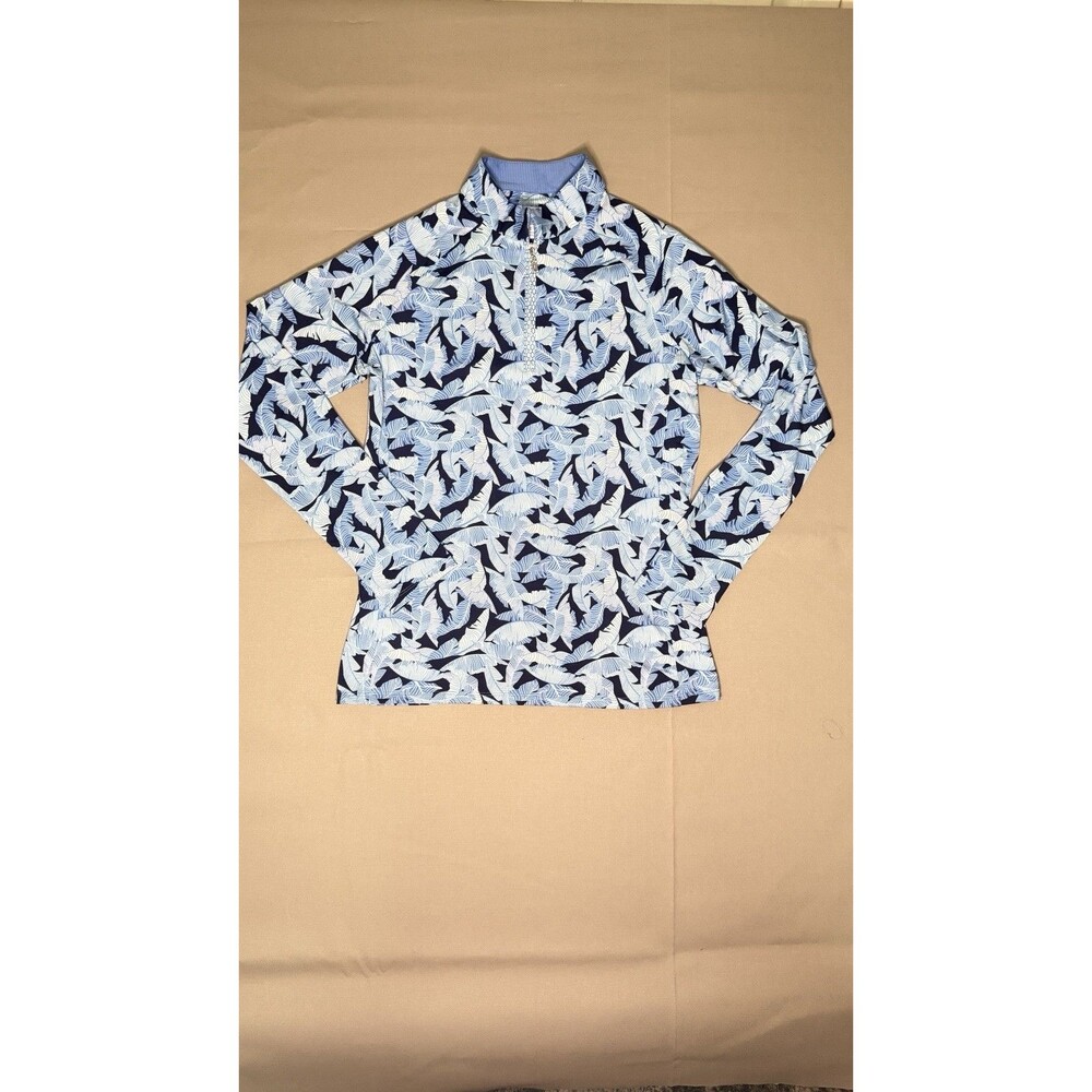 Women’s Sport Haley Quarter Zip Long Sleeve  Blue Tropical Print Golf Top Small